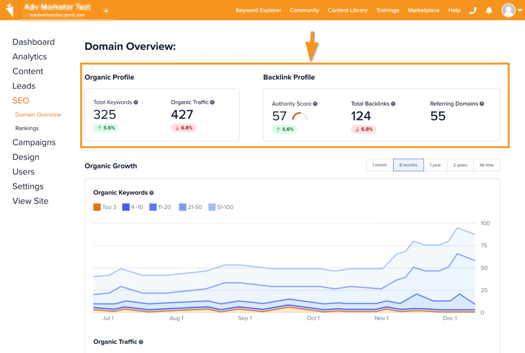 Screenshot of Carrot's Domain Overview tool