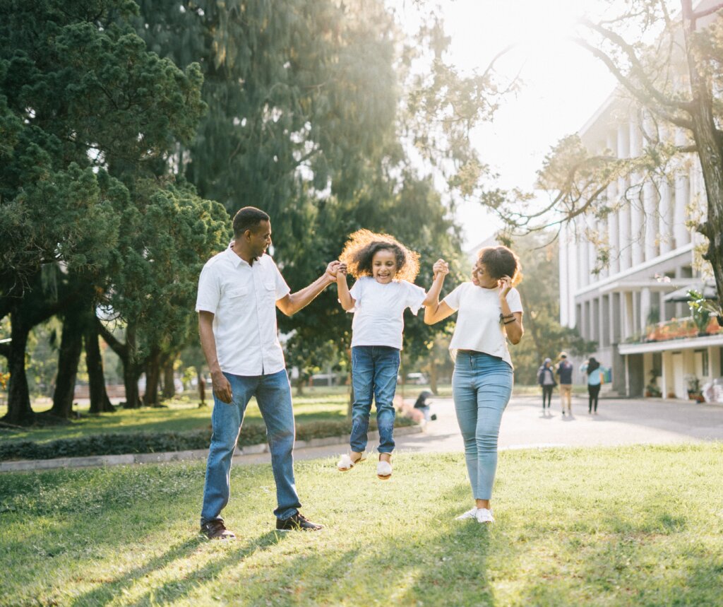 Family homebuyers team, picturing the father, mother, and child.