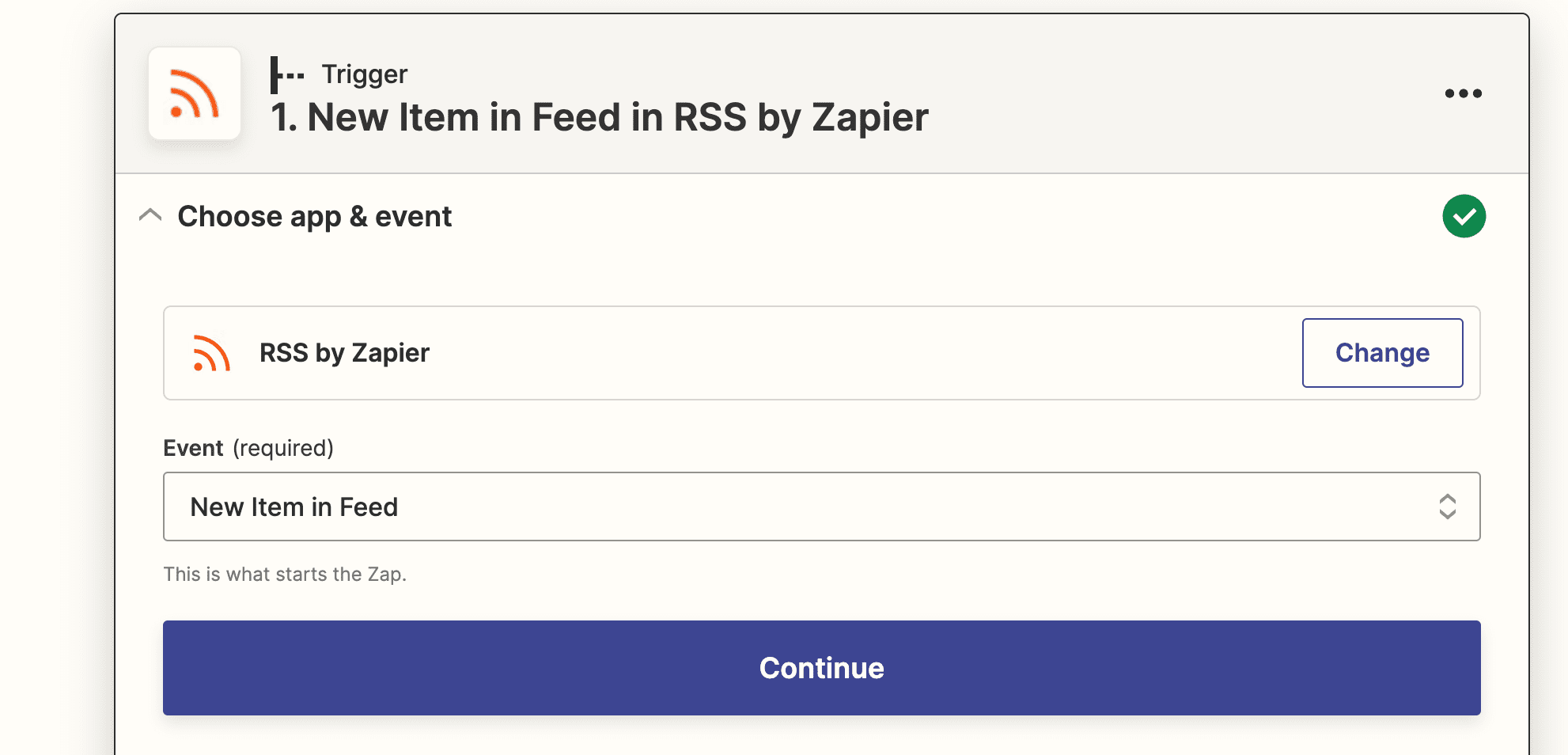 select app and event zapier
