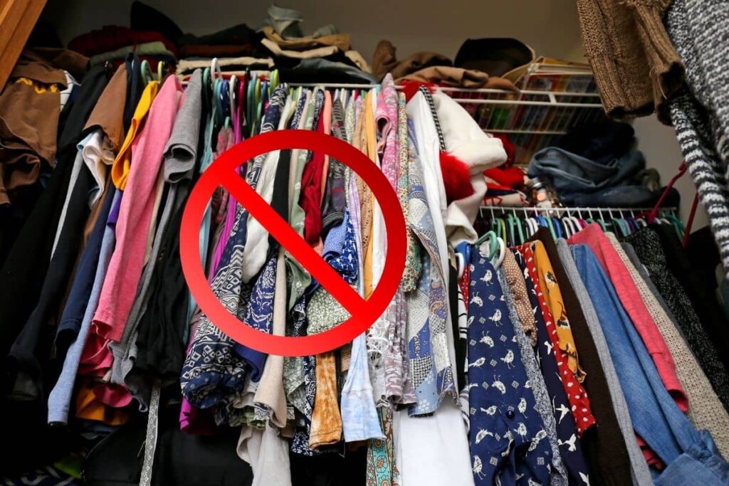 disorganized cluttered closet