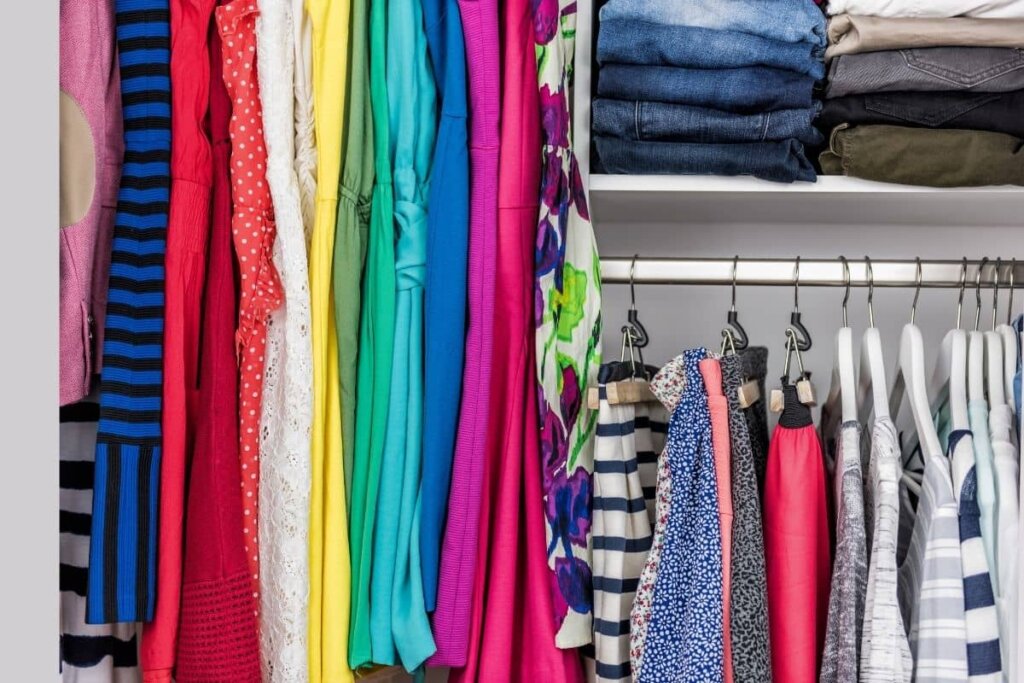 a brightly colored but organzied closet