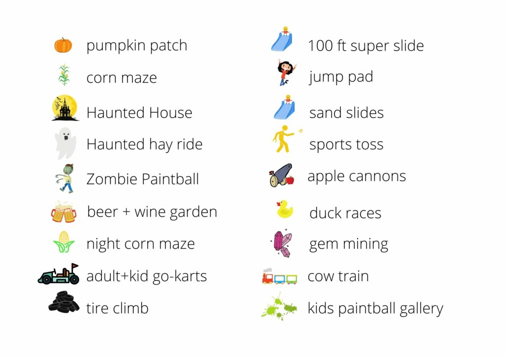 List of fall activities offered at Thomas Family Farm