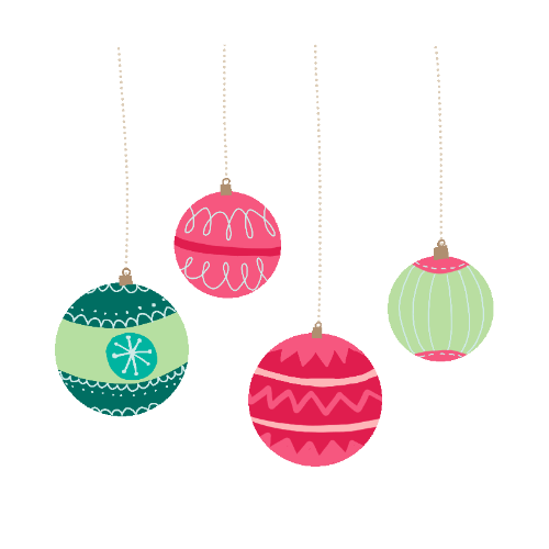 four hanging christmas tree ornaments