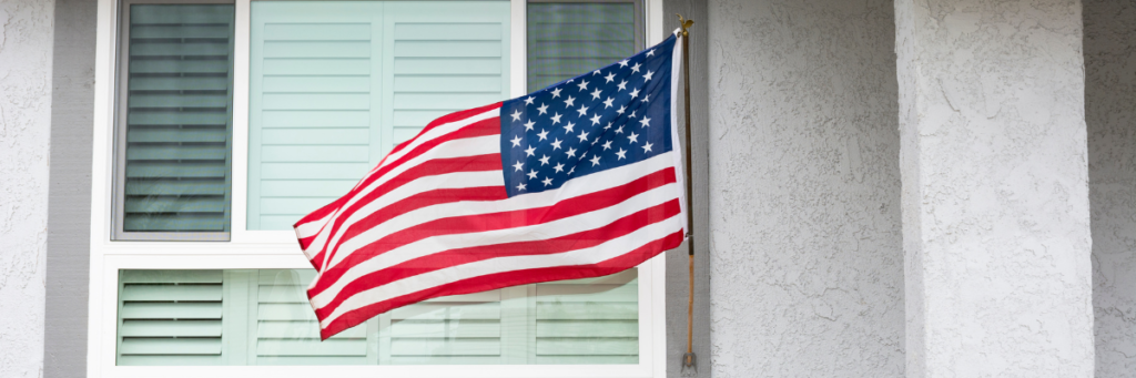 house with an american flag in front