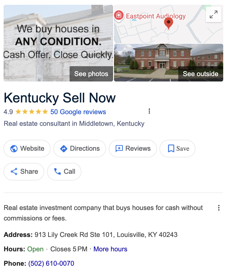 Kentucky Sell Now Google Business Profile