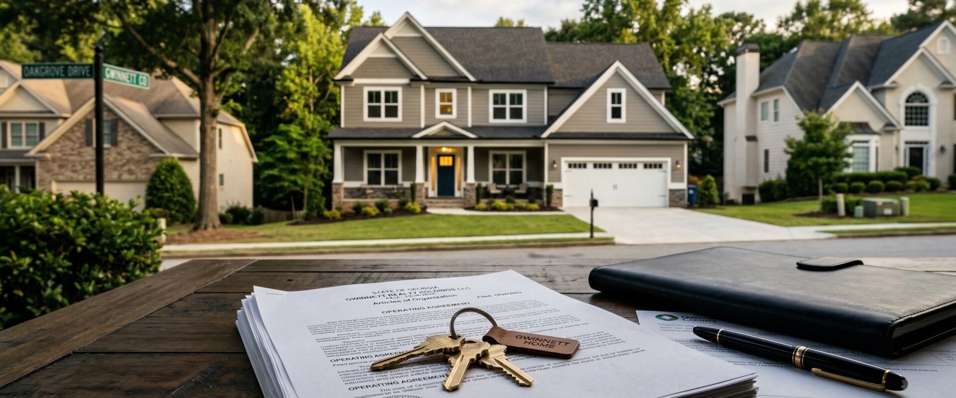 Corporate LLC documents and keys for a Gwinnett County investment property financed through a DSCR loan.