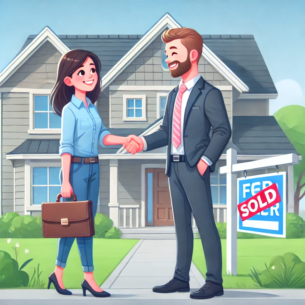 Happy homeowner shaking hands with a professional investor, symbolizing a smooth and hassle-free home sale process.