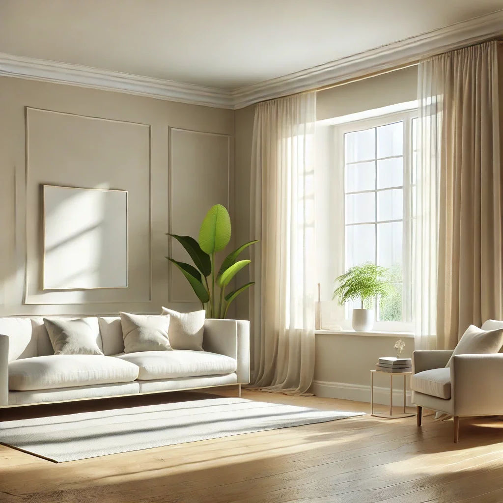 Bright and clean living room with freshly painted walls, showcasing a well-maintained and inviting space ideal for selling an inherited house.