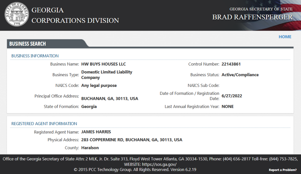 The business and real estate agent certification of our founder, Jimmy Harris, registered with the Georgia Corporations Division