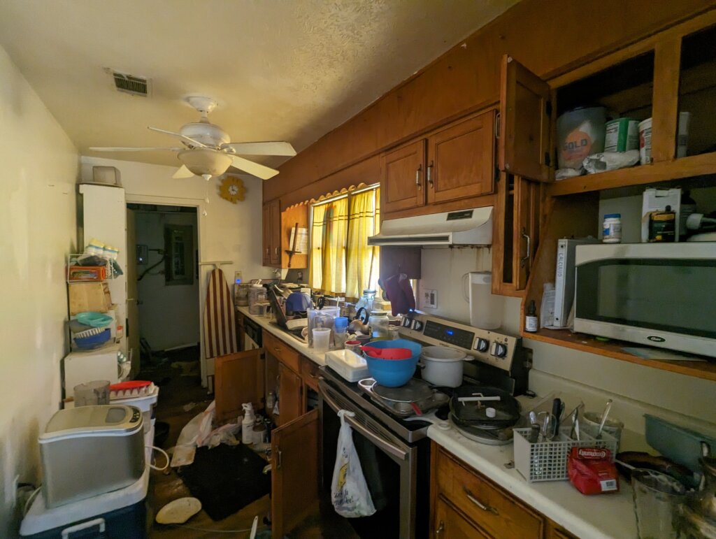 The kitchen of a house bought without cleaning