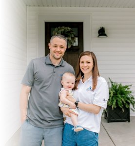 Ryan and Danielle with Lucy and Lakeshore Home Buyer shirts