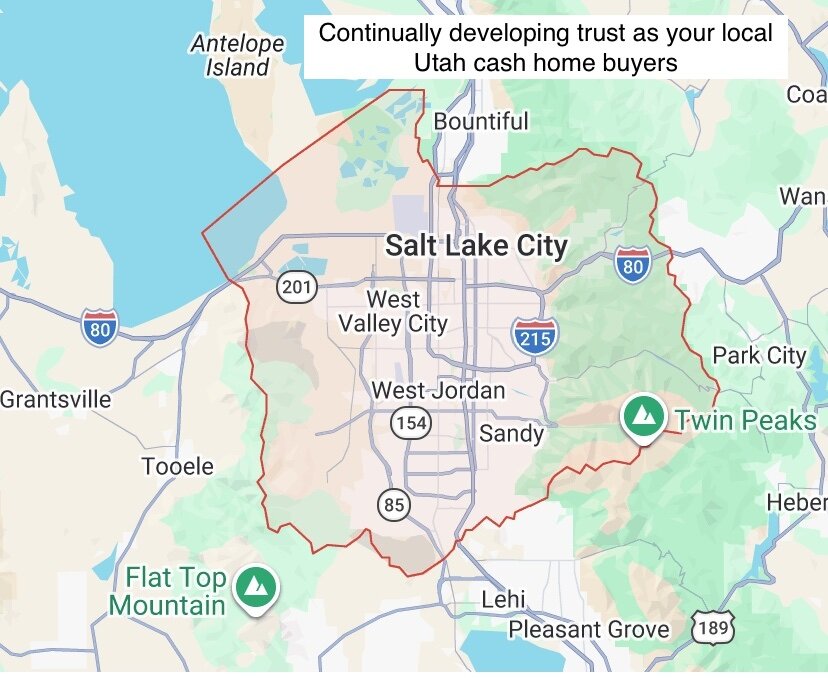 Map showing we are a trusted local cash home buyer for Salt Lake County and beyond...