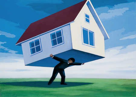 A picture of a homeowner holding a property in DC on his back to represent the costs of a house.