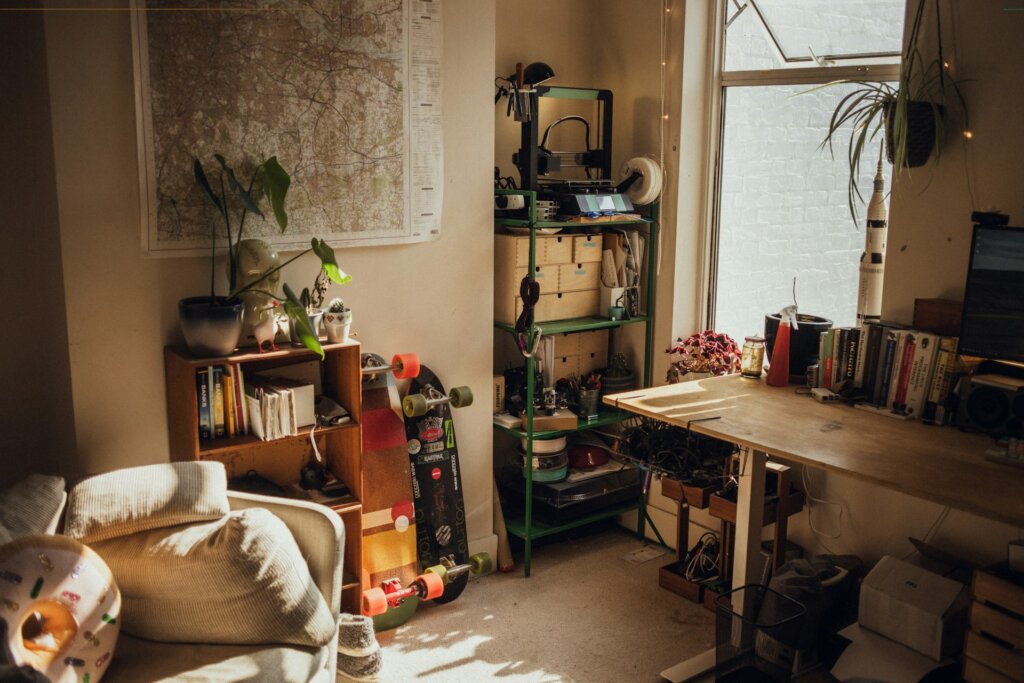A room inside a home filled with clutter