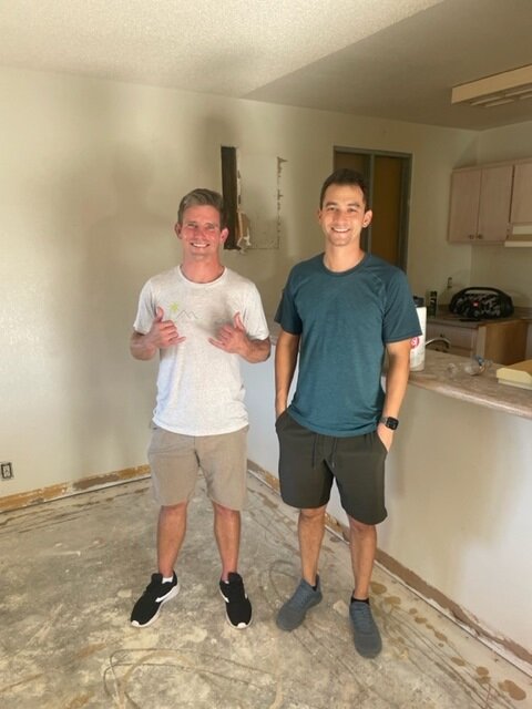 Greg and David from Maui Home Buyers in the kitchen during renovations of a house we bought for cash in Kihei, HI