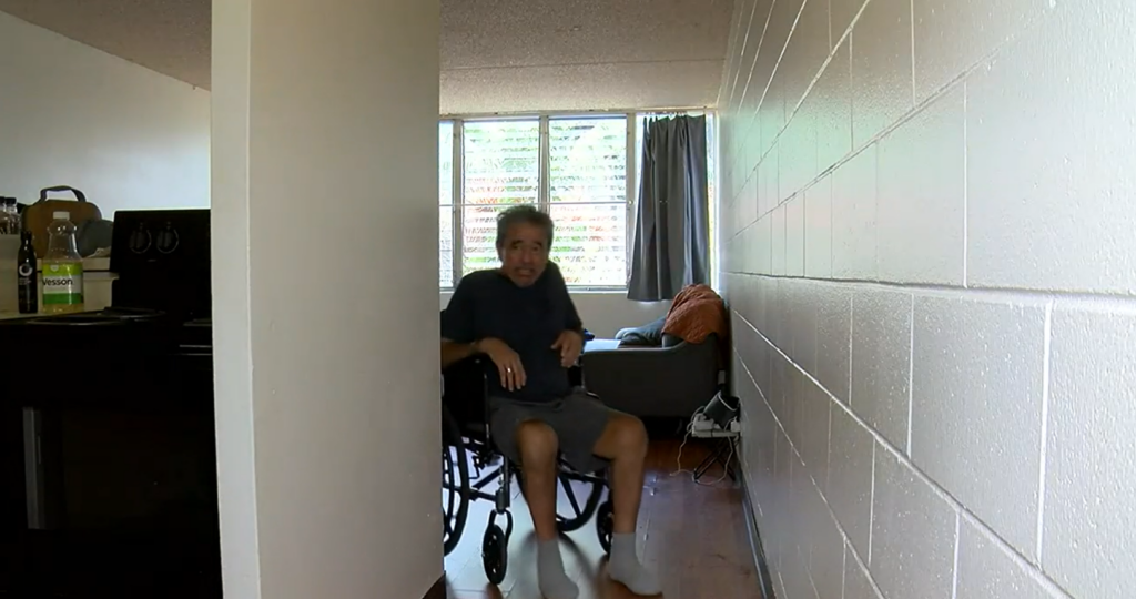 Larry in his new condo that he's renting from Maui Home Buyers with the help of section 8 rental assistance 