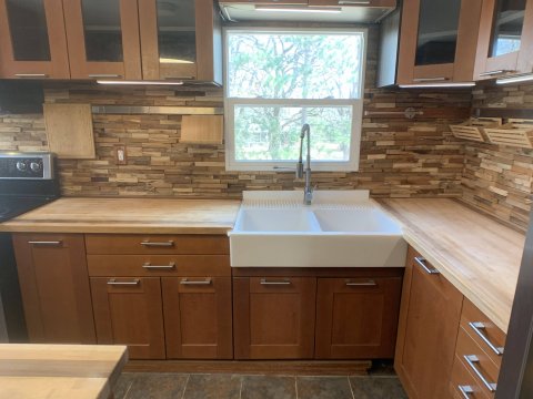 Farm sink with butcher block counter tops