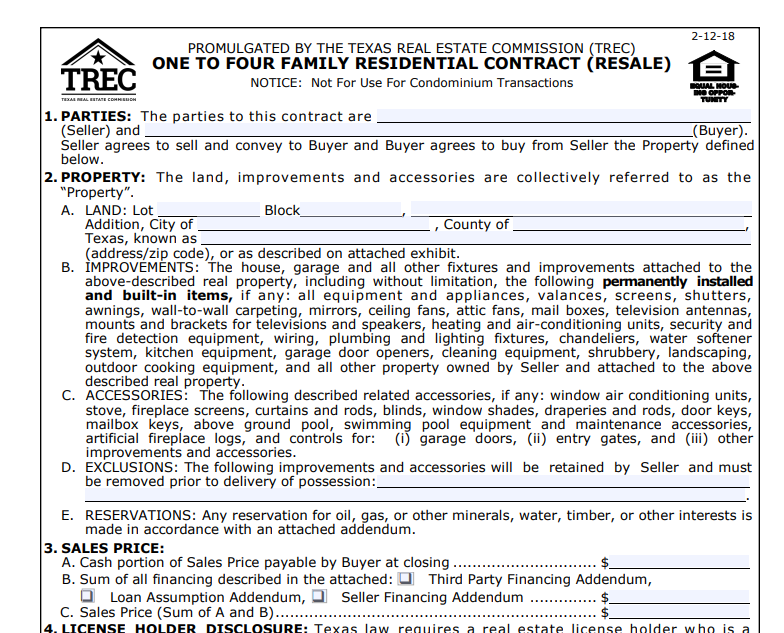 Houston Texas real estate contract