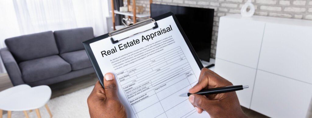 man reviewing real estate appraisal form in living room of houston house