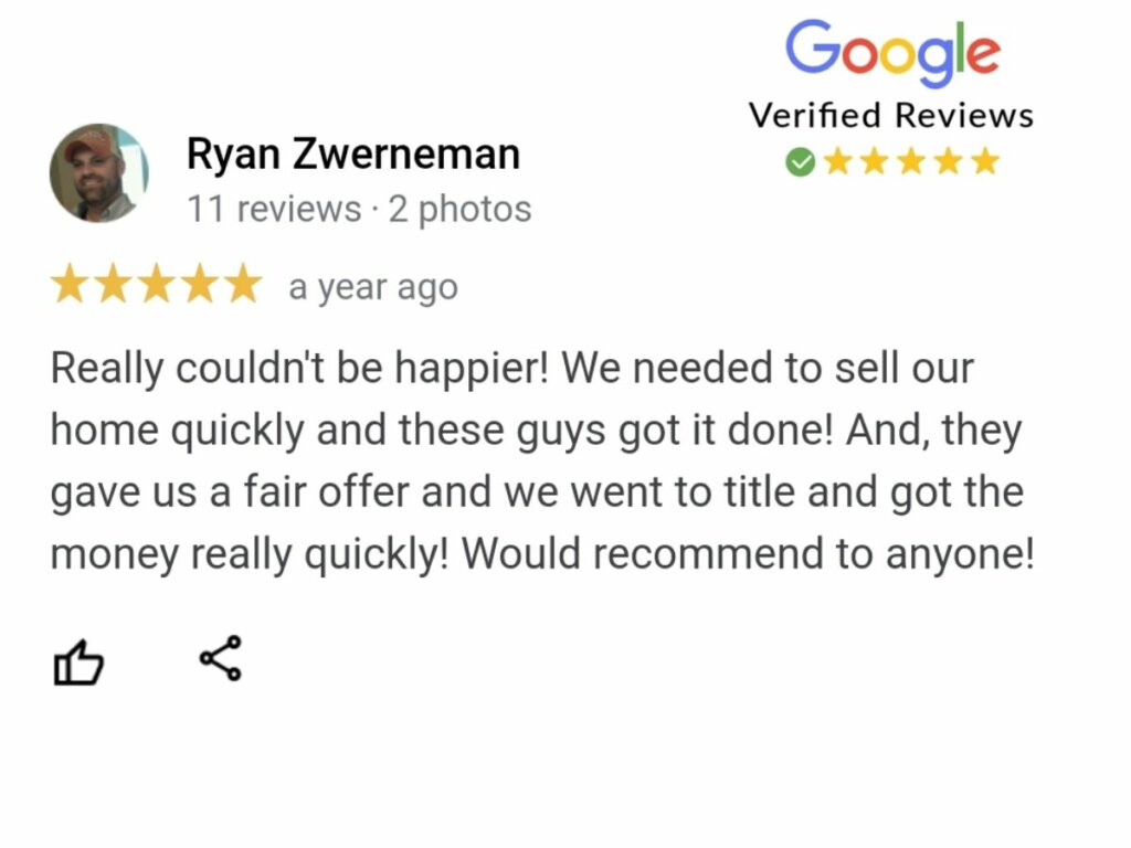 Review from Ryan saying we are legitimate home buyers.