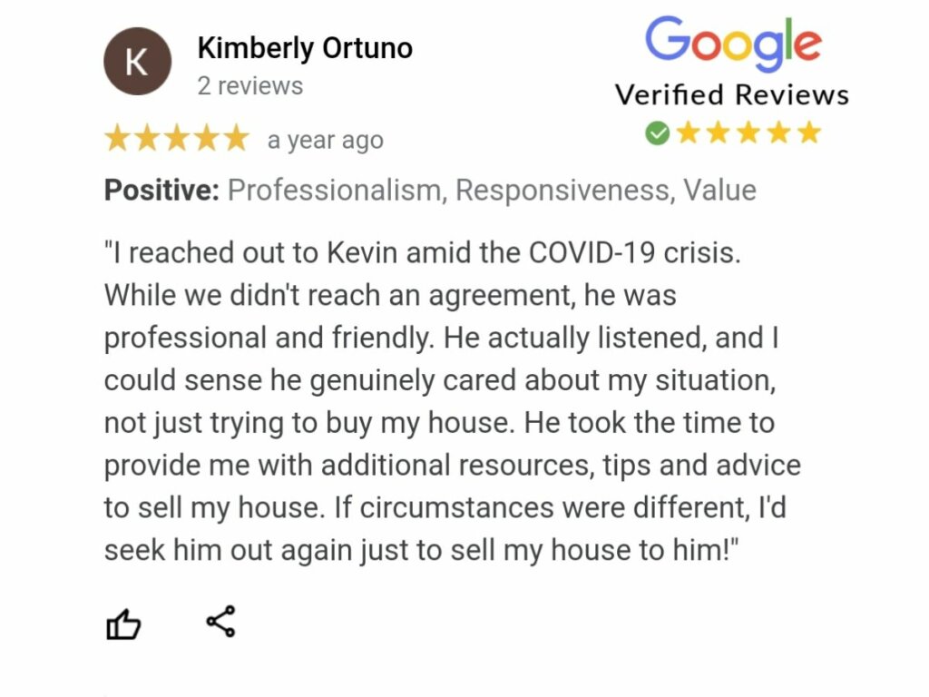 Review from Kim that we offer real estate advice and don't hassle