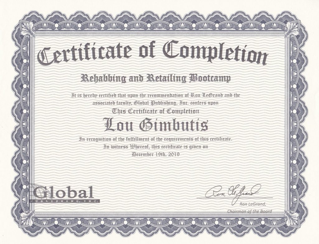 Rehabbing Rons Way Certificate