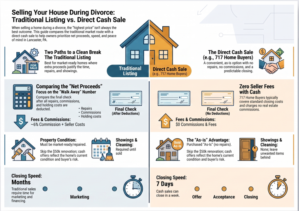 infographic on listing or selling for cash in a divorce situation