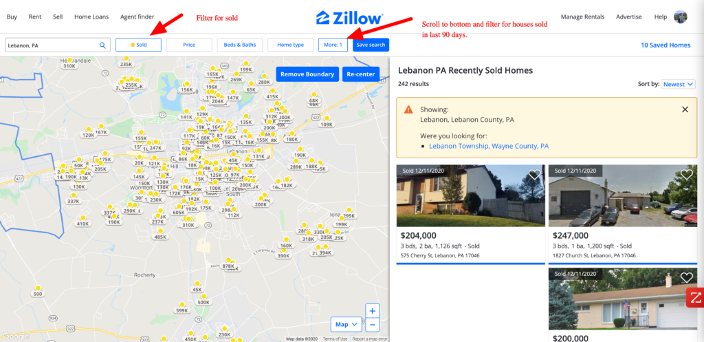 FInd comparable house prices on zillow