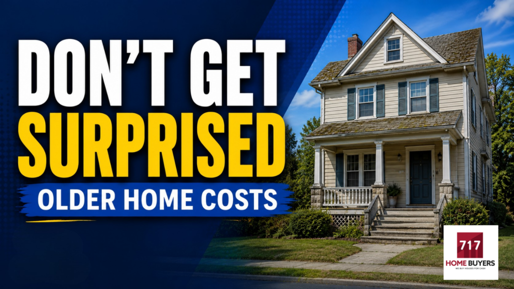 Cover graphic showing a suburban home with text reading 'Don't Get Surprised: Older Home Costs' for selling a house in Central PA.