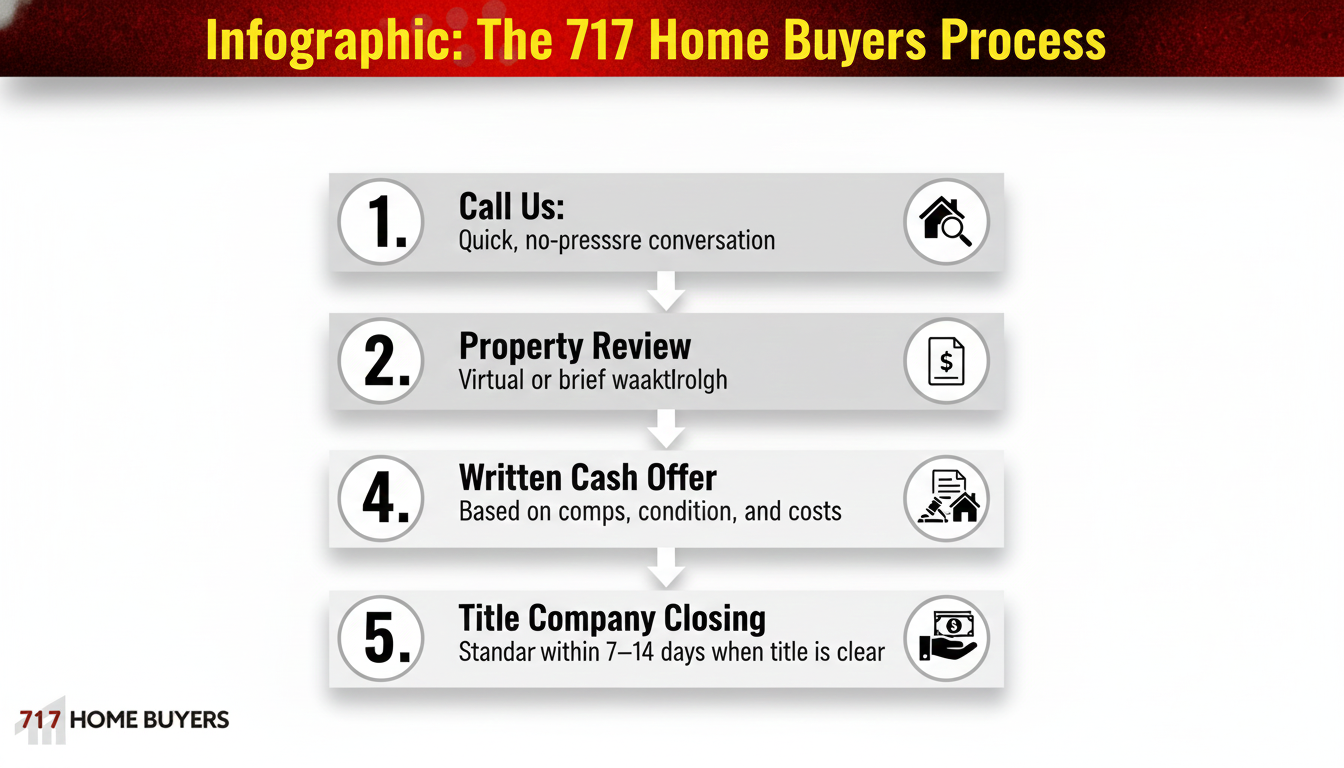 717 Home Buyers infographic of the Process for home owners  who want a quick cash sale. 
