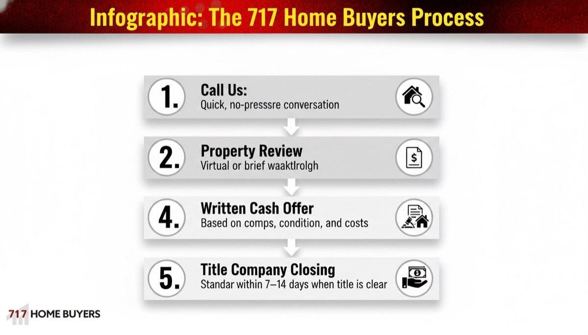 717 Home Buyers infographic of the Process for home owners  who want a quick cash sale. 