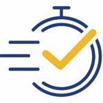 A speeding clock with a check mark inside