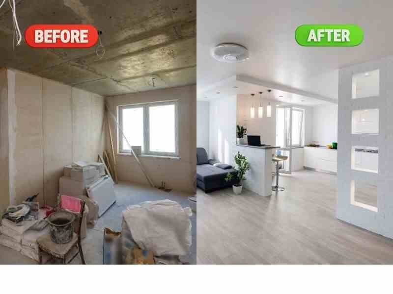 Before-and-after image of a renovated abandoned property