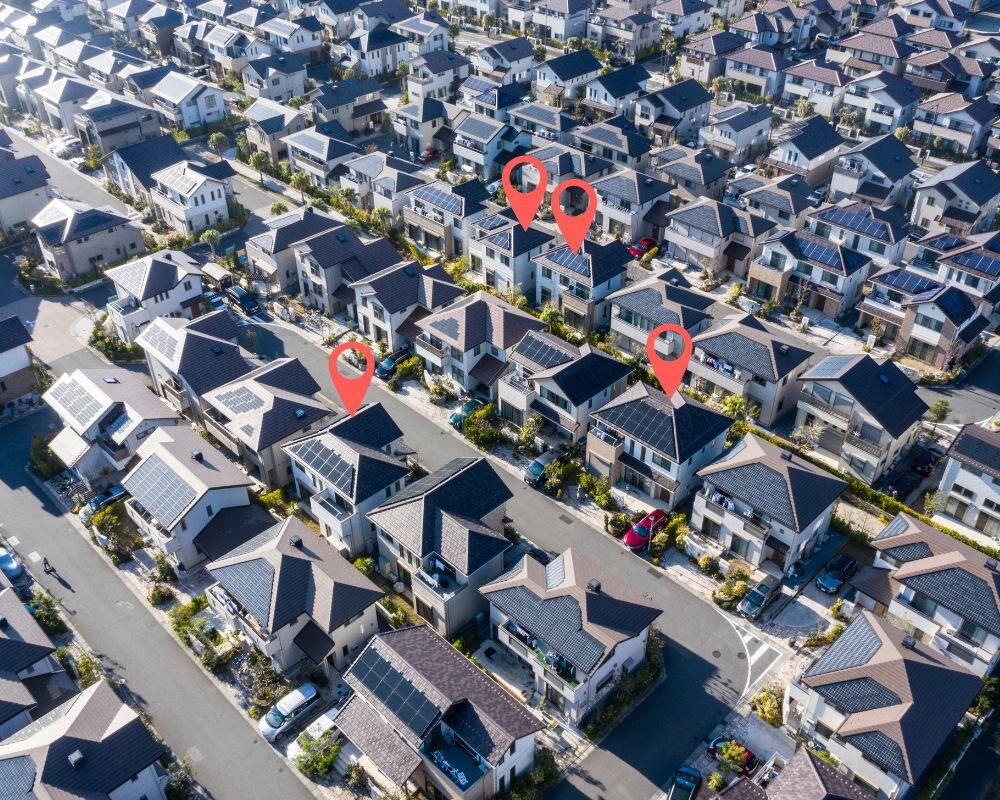 Map highlighting areas with abandoned houses available in Stockton