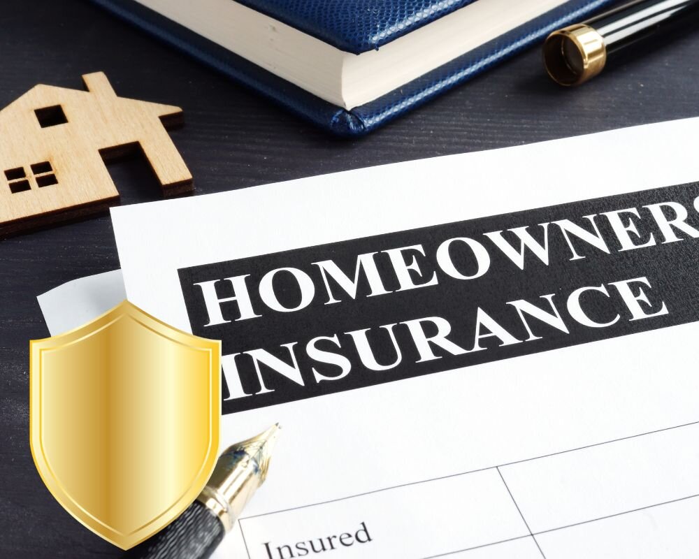 Insurance options for protecting an inherited condemned property shown with policy folder and protective shield.