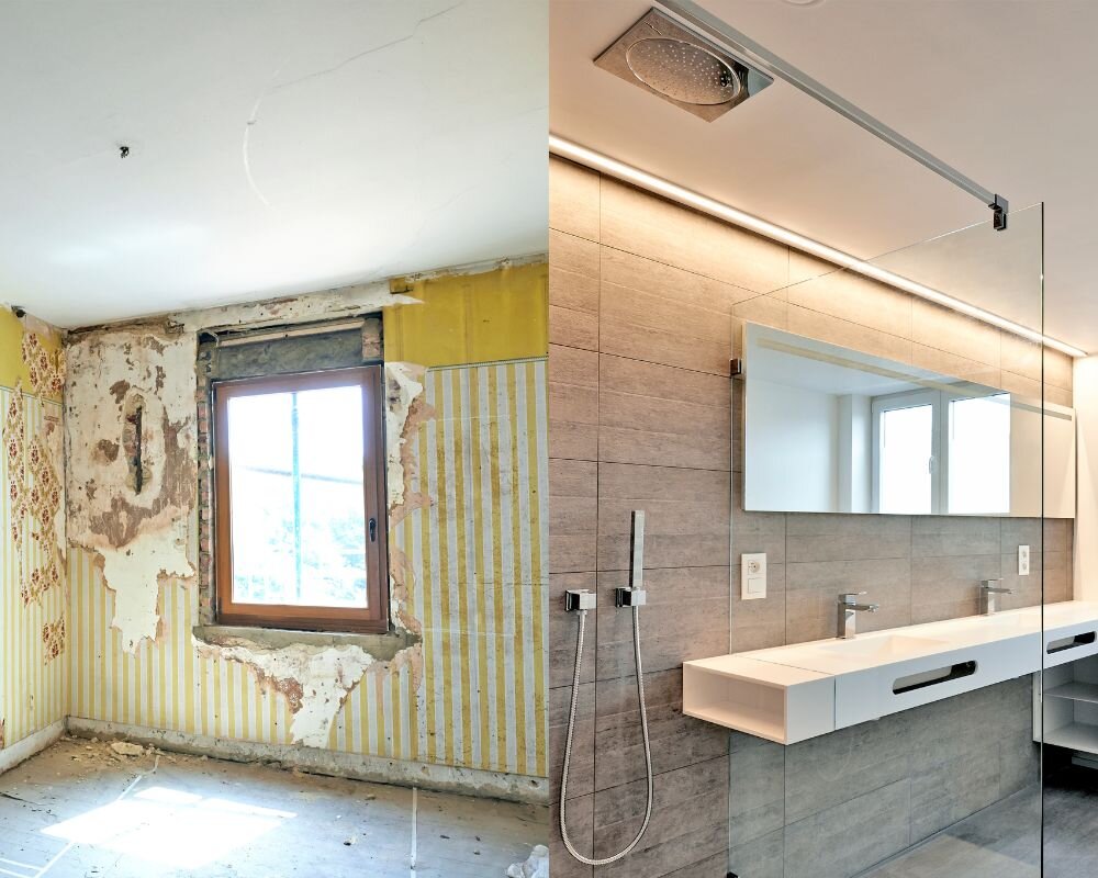 Before and after renovation of condemned property.