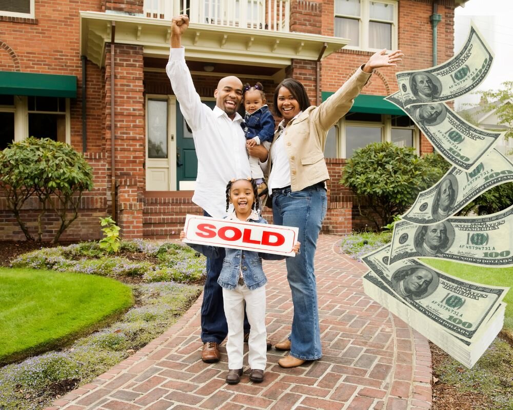 Happy Homeowner and Click Cash Home Buyers Representative Celebrating Successful Sale.