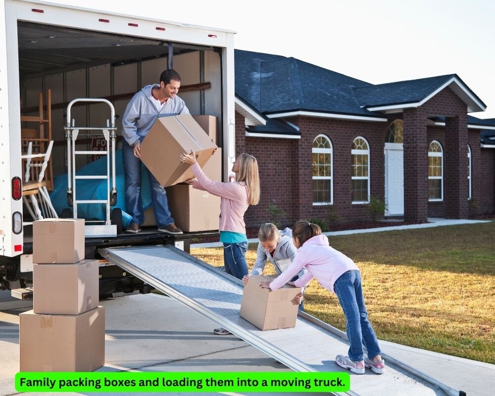 Family packing boxes and preparing for relocation, a common reason for selling a house quickly in Ceres, CA for cash.