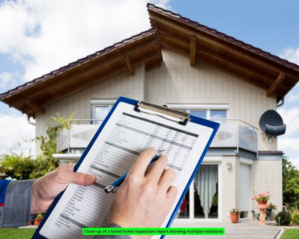 Failed home inspection report listing various code violations.