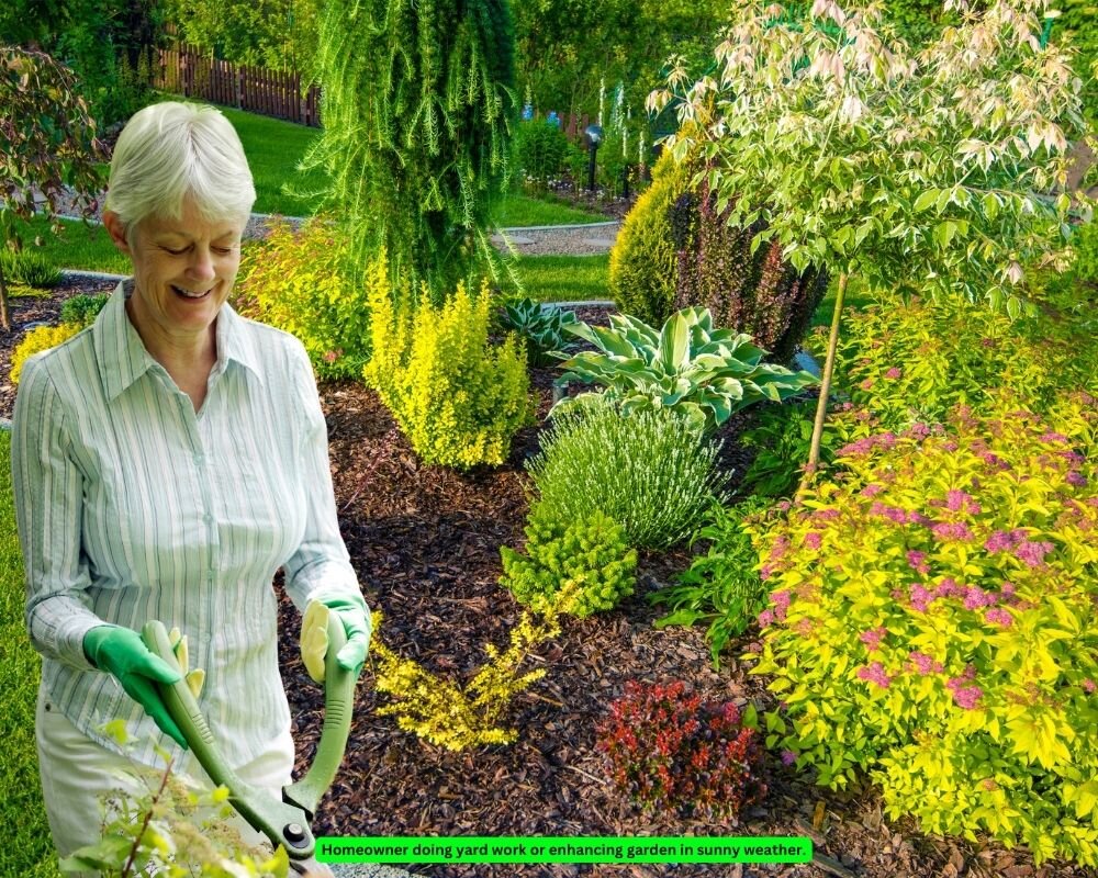 Homeowner enhancing garden in spring weather