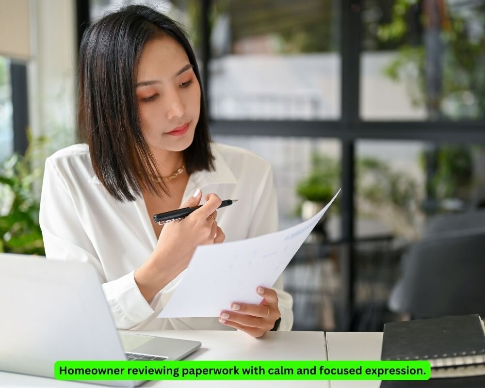 Homeowner carefully reviewing paperwork to make objective decisions.