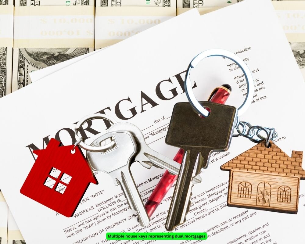 Multiple house keys symbolizing the financial strain of managing two mortgages.