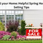 Beautiful spring landscape with flowers and a house for sale