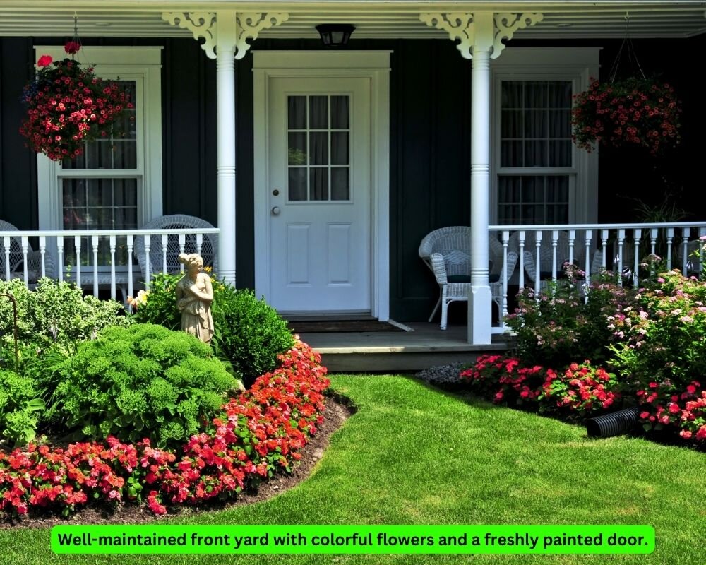 Improved curb appeal with a beautiful lawn and painted front door.