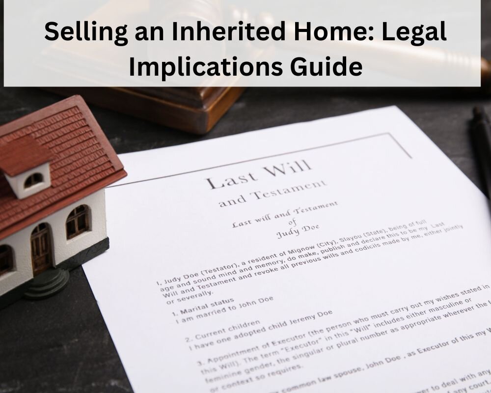 Antique gavel and brass keys on legal documents, symbolizing the legal process of selling an inherited home.