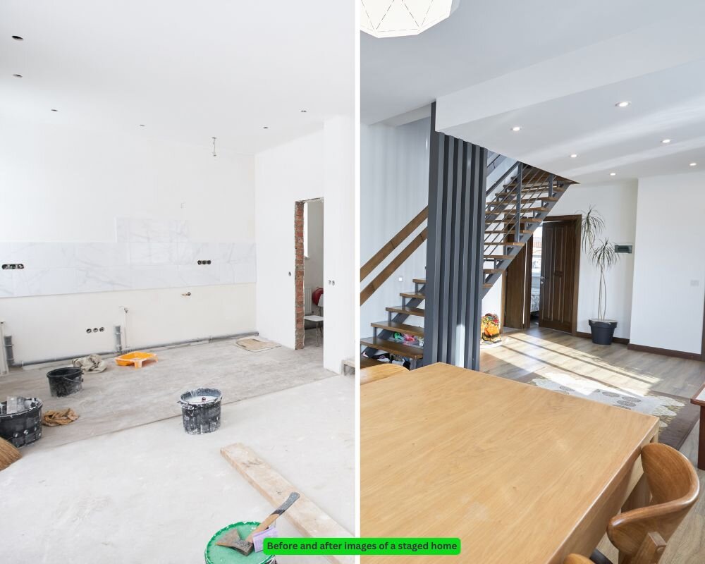 Before and after staging of an inherited home, showing the transformation for sale