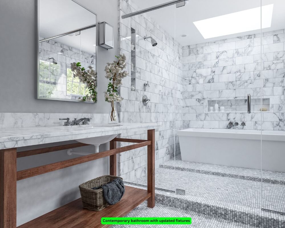 Contemporary bathroom with modern fixtures increasing appeal