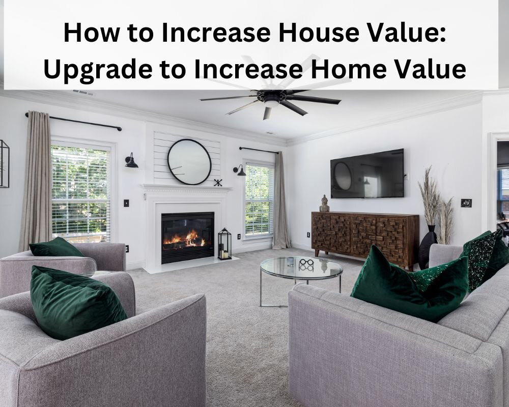 Contemporary living room enhanced with smart home technology and energy-saving updates suggesting increased home value.