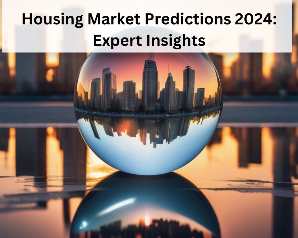 Crystal ball revealing a future cityscape with housing market data integration at sunset.