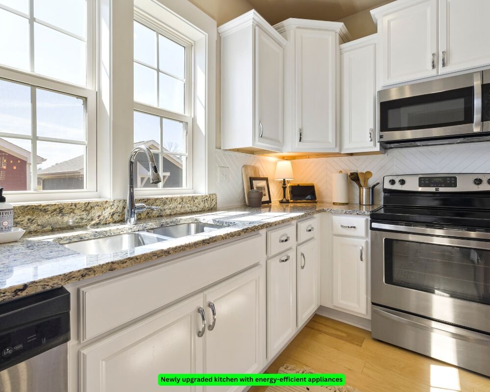 Upgraded kitchen with modern, energy-efficient appliances